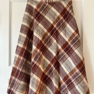 Plaid Pleated Skirt - Brown,Cream, & Burgundy